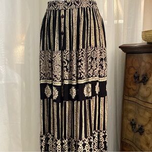 Black and White Embellished Pleated Maxi Skirt